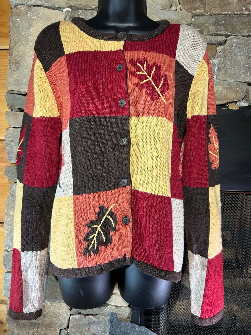 C&Banks Fall Autumn Coloblock cardigan patchwork Y2K Small Women’s